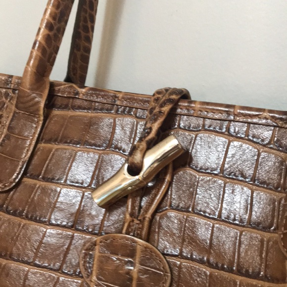 Longchamp Tan Brown Roseau Croc Embossed Leather Toggle Shopper Top Handle Bag - Picture 3 of 16
